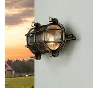 Applique ovale esterna Skiathos in ottone antico E27 IP64 antiruggine con gabbia stile marittimo lanterna da nave per giardino terrazzo