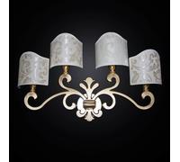 Applique parete 4 luci ottone in foglia oro con paralume ventola damasco oro