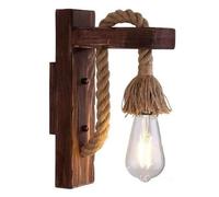 APPLIQUE PARETE E70 VINTAGE IN LEGNO CORDA CANAPA MURO COUNTRY PORTALAMPADA E27