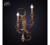 Applique parete lampada classico ferro forgiato battuto foglie e legno tornito