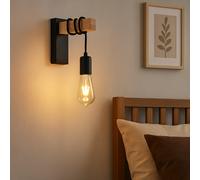 Applique Parete Lampada muro E27 Metallo Nero e Legno Design Industriale Moderno [EEK: A]