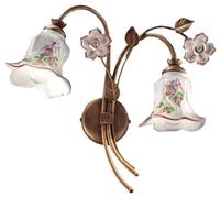 Applique Lampada da Muro Doppia due Luci rose dipinte a mano PISA H 33 cm Sp 17 cm 37 cm peso 1 kg - Attacco Lampada E14 interno esterno, Bianco Vintage multicolor