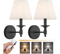Applique senza allacciamento elettrico nera set da 2 alimentata a batteria per interni 3 temperature di colore dimmerabile lampada da comodino wireless con telecomando batteria ricaricabile da 8000mAh