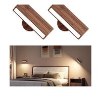 Applique Set di 2 applique da parete ricaricabili, lampade da comodino dimmerabili a batteria for camera da letto, luci adesive in legno Decorazione della stanza(Walnut wood)