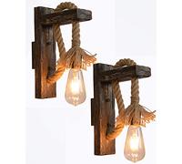 Applique Shabby Chic da Parete Legno, Applique da Parete Interno Vintage, Aplique Industrial Design Retro, Lampada-rio da Parete Rustico, Led a Muro E27, Luce Parete Camera da Letto (2 Pezzi, Nero)