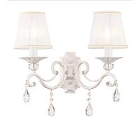 Applique Shabby Chic Grace Metallo Bianco 2 Luci Diffusori Tessuto Su Pvc Bianco