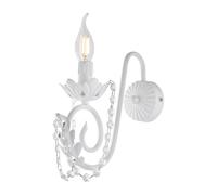 Applique Shabby Damasco 1 Luce Ferro Battuto Bianco E Cristalli