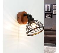 Lampada da parete con braccio dal design retrò Faretto Spot regolabile in legno e metallo E14 ideale per camera da letto, soggiorno