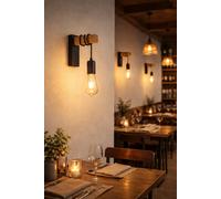APPLIQUE STILE INDUSTRIAL MODERNO IN LEGNO E METALLO PER LAMPADINA E27 MAX 60W