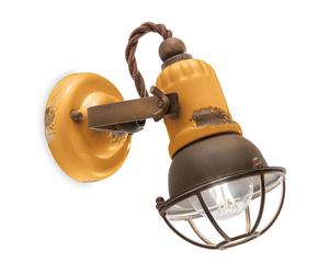 Applique una Luce con Gabbia in materiale Ceramico LINEA URBAN H 18cm Sp 19cm ? 9cm peso 0,55 kg - Attacco Lampada E14 interno esterno, Giallo Vintage giallo