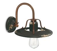 Applique Vintage Country Ferro E Ceramica Nero 1 Luce E27 25Cm