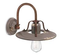Applique Vintage Country Ferro E Ceramica Tortora 1 Luce E27 25Cm