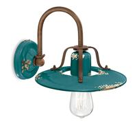 Applique Vintage Country Ferro E Ceramica Verde 1 Luce E27 25Cm
