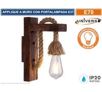 APPLIQUE VINTAGE COUNTRY RETRO' DA PARETE IN CORDA E LEGNO CON PORTALAMPADA E27