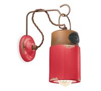 Applique Vintage Industrial Ferro E Ceramica Rosso 1 Luce E27