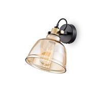 Applique Vintage Irving Metallo Nero 1 Luce Vetro Diffusore Vetro Ambra [EEK: A++]