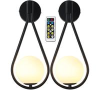 Applique Wireless Dorate Confezione da 2 Illuminazione da Parete Remota per Interni Applique A Batteria Cerchio in Metallo Finitura in Ottone Braccio Oscillante Lampade da Par, Black, White Light