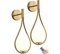 Applique Wireless Dorate Confezione da 2 Illuminazione da Parete Remota per Interni Applique A Batteria Cerchio in Metallo Finitura in Ottone Braccio Oscillante Lampade da Par, Gold, White Light