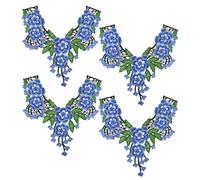 Appliques for Clothes,Embroidered Flower Fabric Patches,4 Pack Embroidered Neckline Applique Floral(Blue)