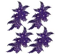 Appliques for Clothes,Embroidered Flower Fabric Patches,4 Pack Glitter Rhinestone Flower Applique(Dark Purple)
