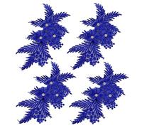 Appliques for Clothes,Embroidered Flower Fabric Patches,4 Pack Glitter Rhinestone Flower Applique(Royalblue)