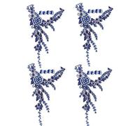 Appliques for Clothes,Embroidered Flower Fabric Patches,4 Pack Sew on Patches Floral Embroidered Applique(Blue)