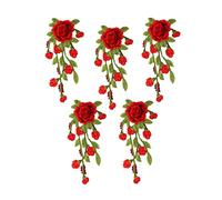 Appliques for Clothes,Embroidered Flower Fabric Patches,5 Pack Embroidered Sew on Patches Peony Applique(Red)