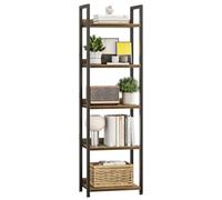 APPOLYN Libreria sottile a 5 ripiani con schienale, noce nero | Scaffale Industriale con Struttura in Metallo per Soggiorno Camera da Letto Casa Ufficio Cucina 39x27x141cm