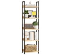 APPOLYN Libreria sottile a 5 ripiani, con supporto, colore naturale | Scaffale Industriale con Struttura in Metallo per Soggiorno Camera da Letto Casa Ufficio Cucina 39x27x141cm