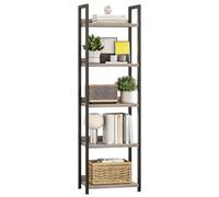 APPOLYN Libreria sottile a 5 ripiani, con supporto, grigio | Scaffale Industriale con Struttura in Metallo per Soggiorno Camera da Letto Casa Ufficio Cucina 39x27x141cm