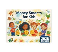 Apprendimento di denaro per bambini: divertente planner interattivo, illustrazioni colorate, calendario mensile per attività finanziarie da gennaio a dicembre 2026, calendario didattico da parete o da