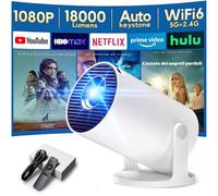 [Apps integrate] Proiettore Portatile, AKIYO 2025 Upgraded O2 Proiettore Supporta 4K 1080P Auto Keystone WiFi 6 BT5.4, Rotabile 180°, Dual Control Android TV Compatibile con HDMI/USB/Phone/Laptop/PS5