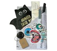 Appuntamento al buio della strega di Halloween con un libro, Appuntamento al buio avvolto gotico con una scatola misteriosa del libro Dark Romance: Schede di annotazione, Adesivi librosi
