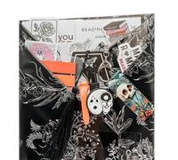Appuntamento al buio gotico con un libro, Horror Halloween Blind Date con una scatola regalo a libro, scatola per tende spettrali regalo a sorpresa con adesivi e portachiavi per amanti del fai da te