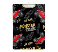 Appunti Cool Monster Trucks Lavagna nera per aule, ristoranti, scuola, cartone dal design chic, a basso profilo, clip dorata, linguetta retrattile da appendere