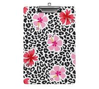 Appunti formato A4 con fiori di ibisco leopardo tropicale, divertente lavoro estetico, studio di lettere, clip standard, 12,5×8,5 in faesite, per aula scolastica, bambini, scrittura, disegno