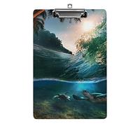 Appunti in formato A4 con onde tropicali soleggiate dell'oceano Tartarughe verdi, divertente estetica, lavoro, studio, lettera, standard, 12,5×8,5 in pannello rigido per aula scolastica, bambini, sc
