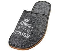 APREGGIO - Pantofole in feltro da uomo - 'King of the House', comode e calde, suola antiscivolo - Realizzate a mano (Grigio, 46)