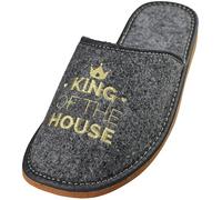 APREGGIO - Pantofole in feltro da uomo - 'King of the House', comode e calde, suola antiscivolo- Realizzate a mano (Grigio, 43)