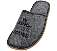 APREGGIO - Pantofole in feltro da uomo - 'King of the House', comode e calde, suola antiscivolo- Realizzate a mano (Grigio, 40)