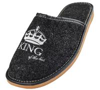 APREGGIO - Pantofole in feltro da uomo - 'King of the House' con corona, calde e comode, suola antiscivolo - Realizzate a mano (Nero, 40)