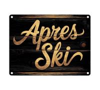 Apres Ski - Targa decorativa in metallo, 15 x 20 cm, in metallo rustico, 15 x 20 cm, con effetto legno, con affascinanti fori di ramo, leggermente deformata per un fascino caldo