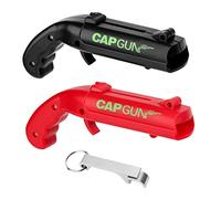 Apribottiglie a forma di pistola, 2 apribottiglie, divertente tappo a forma di pistola per sparatutto, apribottiglie, per casa, bar, feste, Natale, giochi (nero+rosso)
