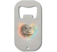Apribottiglie colorato in acciaio inox con illustrazione a forma di cuore di coccodrillo,