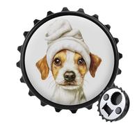 Apribottiglie con cane ad acquerello con asciugamano bianco sulla testa, rotondo, magneti per frigorifero, birra, apribottiglie magnetico, per frigorifero, cucina, ufficio