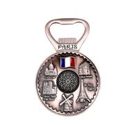 Apribottiglie con magnete monumenti di Parigi, Torre Eiffel, Arco di Tiomphe, Sacro Cuore, Moulin e Notre Dame.