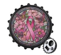 Apribottiglie con nastro rosa per cancro al seno, fiori e farfalle, rotondo, calamite per frigorifero, birra, apribottiglie magnetico, per frigorifero, cucina, ufficio