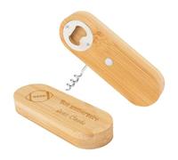 Apribottiglie e cavatappi in legno inciso personalizzato - Realizzato in bambù - Incisione del testo su questo accessorio da cucina unico