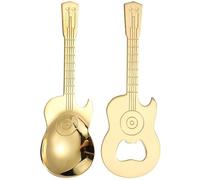 Apribottiglie e cucchiaio, a forma di chitarra, in acciaio inox 304, per birra, decorazione da cucina in metallo, pratico apribottiglie magnetico per frigorifero e bar, 2 pezzi