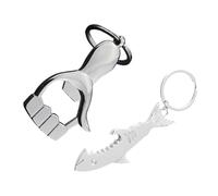 Apribottiglie e Pollice 2 Pezzi a Forma di Squalo Portachiavi | Argento, Decorativo e Portatile, per Chiavi e Tappi di Bottiglia, Idea Regalo Simpatica